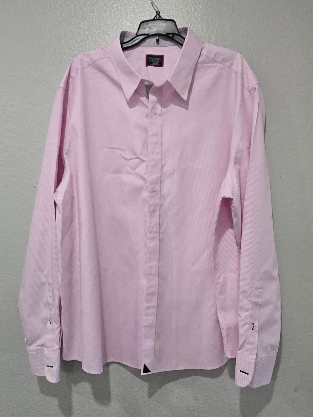 UNTUCKit Long Sleeve Mens Pink White Striped Button Up Shirt Slim Fit Cotton 3XL